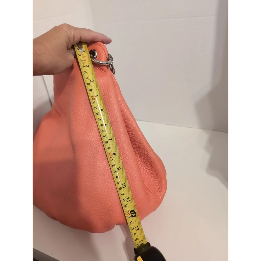 Bodhi Pebbled‎ Leather Peach Hobo Bag With Silver Chain Straps